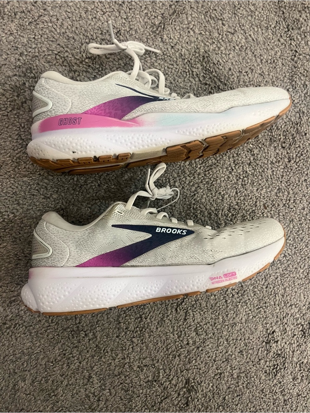 Brooks Ghost Women's White Running Sneakers with Pink and Purple Accents